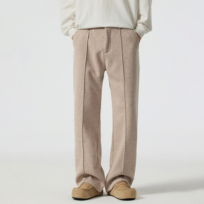 Kuvine冬季高级感加绒加厚羊毛休闲裤男士宽松阔腿裤直筒西裤男款