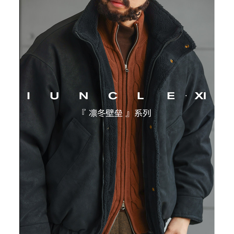 IUNCLEXI【重剑无锋】冬季加厚保暖羊羔绒立领工装棉服夹克男外套