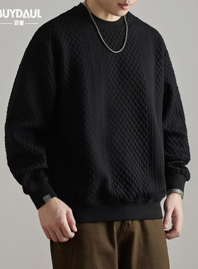 320g重磅肌理感提花圆领卫衣男士春秋季新款外套宽松大码休闲上衣