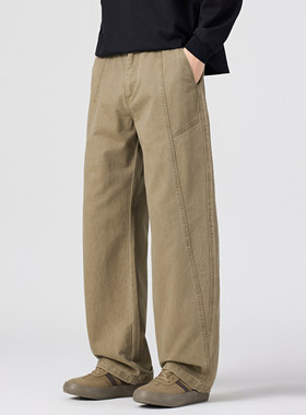 NINPURE 加绒加厚日系复古卡其色直筒工装裤男士潮流休闲抗皱长裤