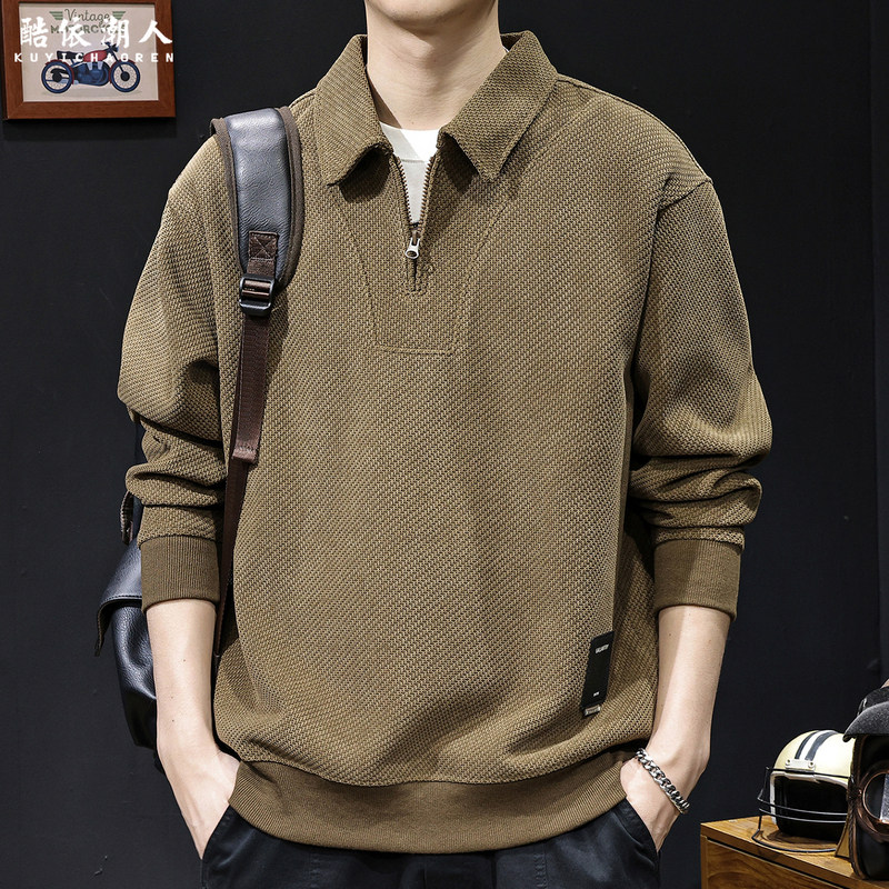 欧棉加绒加厚拉链翻领男士卫衣2025新款秋冬宽松大码休闲高端衣服