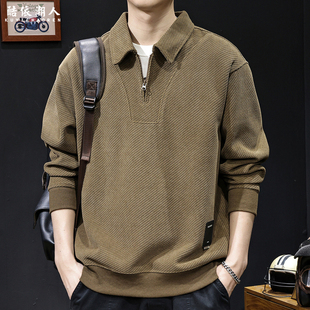 欧棉加绒加厚拉链翻领男士卫衣2025新款秋冬宽松大码休闲高端衣服