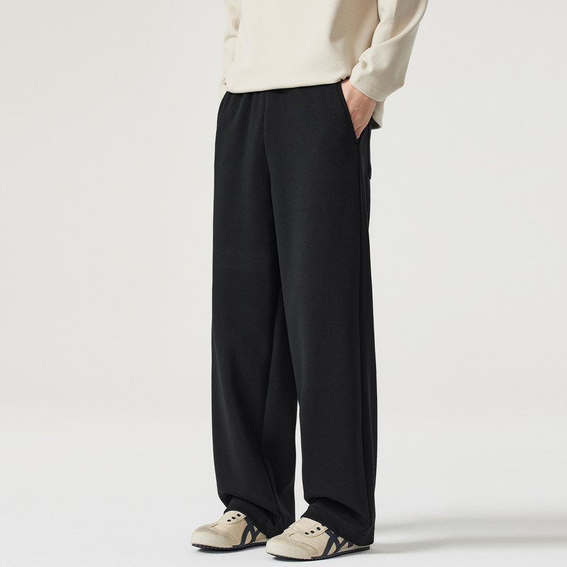Kuvine美式高街休闲裤男加绒秋冬季宽松直筒长裤阔腿运动针织卫裤