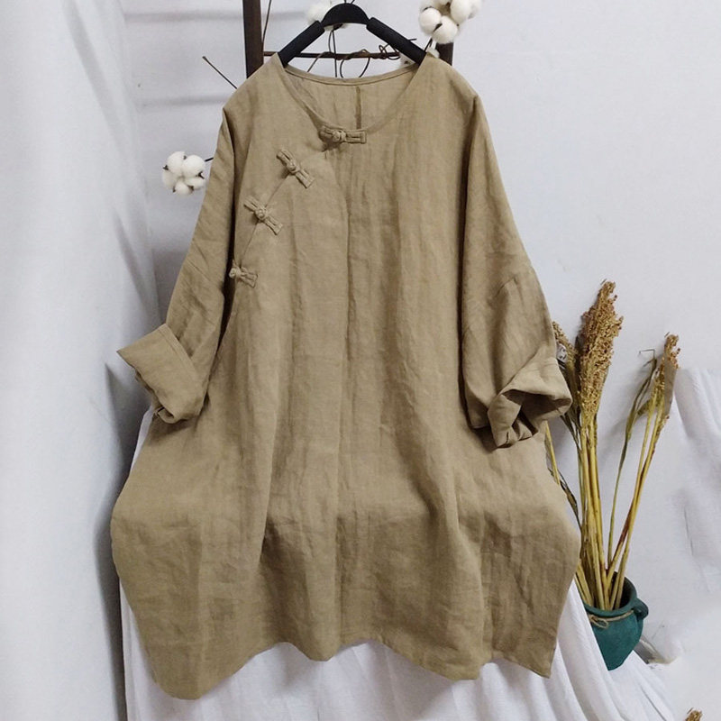 春秋夏亚麻斜襟盘扣复古女装原创棉麻禅意旅居衬衫女中款上衣薄款