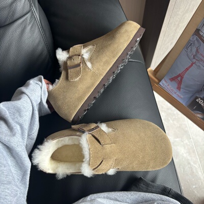 勃肯鞋皮毛一体2025年新款雪地靴女厚底秋冬包跟穆勒鞋加厚保暖鞋