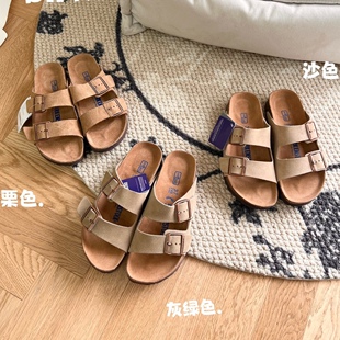 真皮勃肯鞋软木底2025夏季新款凉拖女外穿搭扣二字拖博肯二舅拖