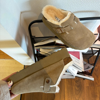 勃肯鞋女2025新款皮毛一体包头拖厚底半拖增高毛拖鞋秋冬博肯穆勒