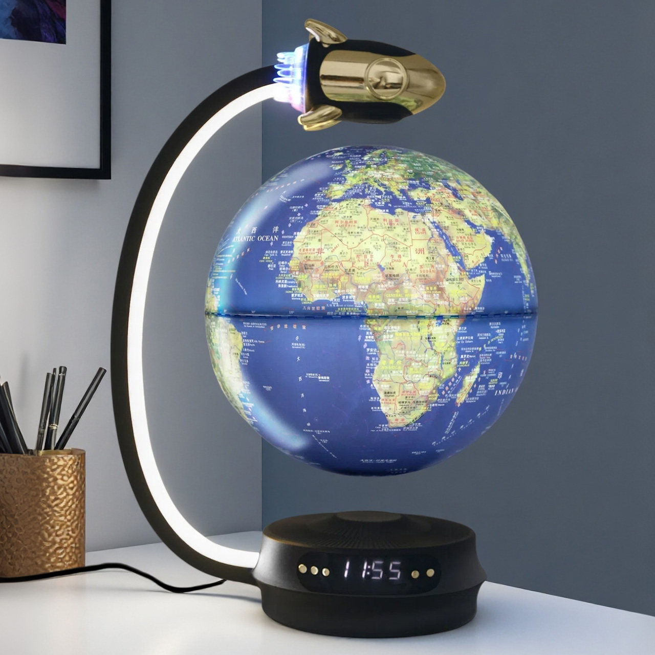 8寸磁悬浮地球仪蓝牙音箱时钟闹钟书桌客厅摆件儿童创意生日礼物