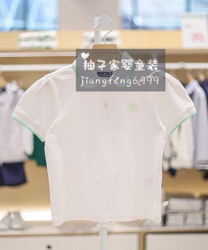 90-150码韩版童装夏新款男女童宝宝绿条翻领短袖t恤学院白polo衫