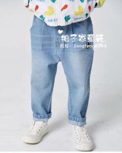 100-150码韩国童装春秋款男童女宝大眼睛松紧腰软牛仔裤老爹裤子