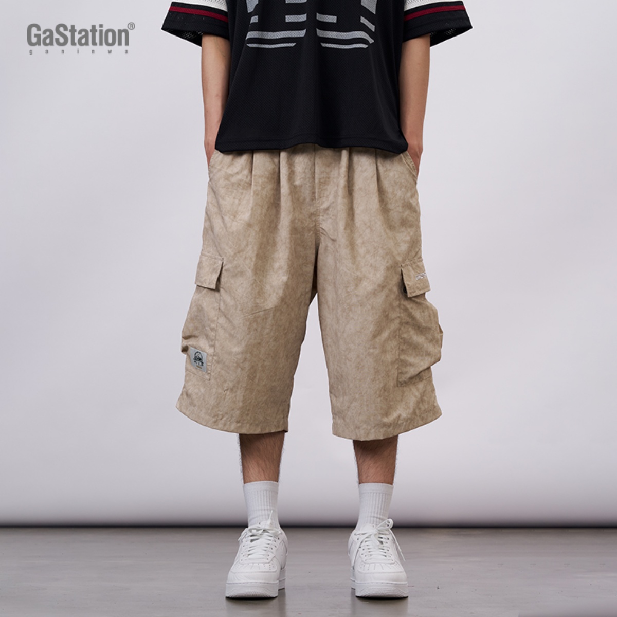 Gastation七分工装裤微皱做旧