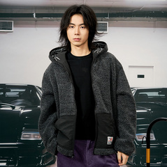 Gastation双面穿摇粒绒外套 连帽风衣面层防风抗静电绒面保暖防寒