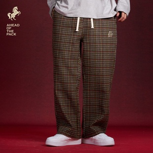 Gastation格纹长裤 灯笼logo刺绣微锥裤型复合面料保暖舒适