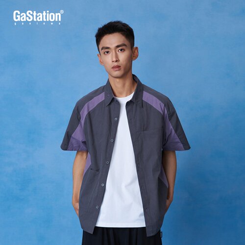 Gastation撞色拼接衬衫 飞燕刺绣亲肤柔软短宽百搭120g夏季透气