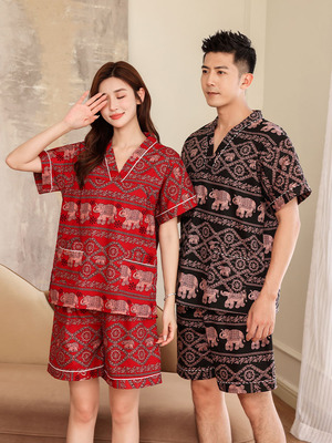 墨美德 高端纯棉汗蒸服情侣款套装家居服洗浴服桑拿服富贵象图版