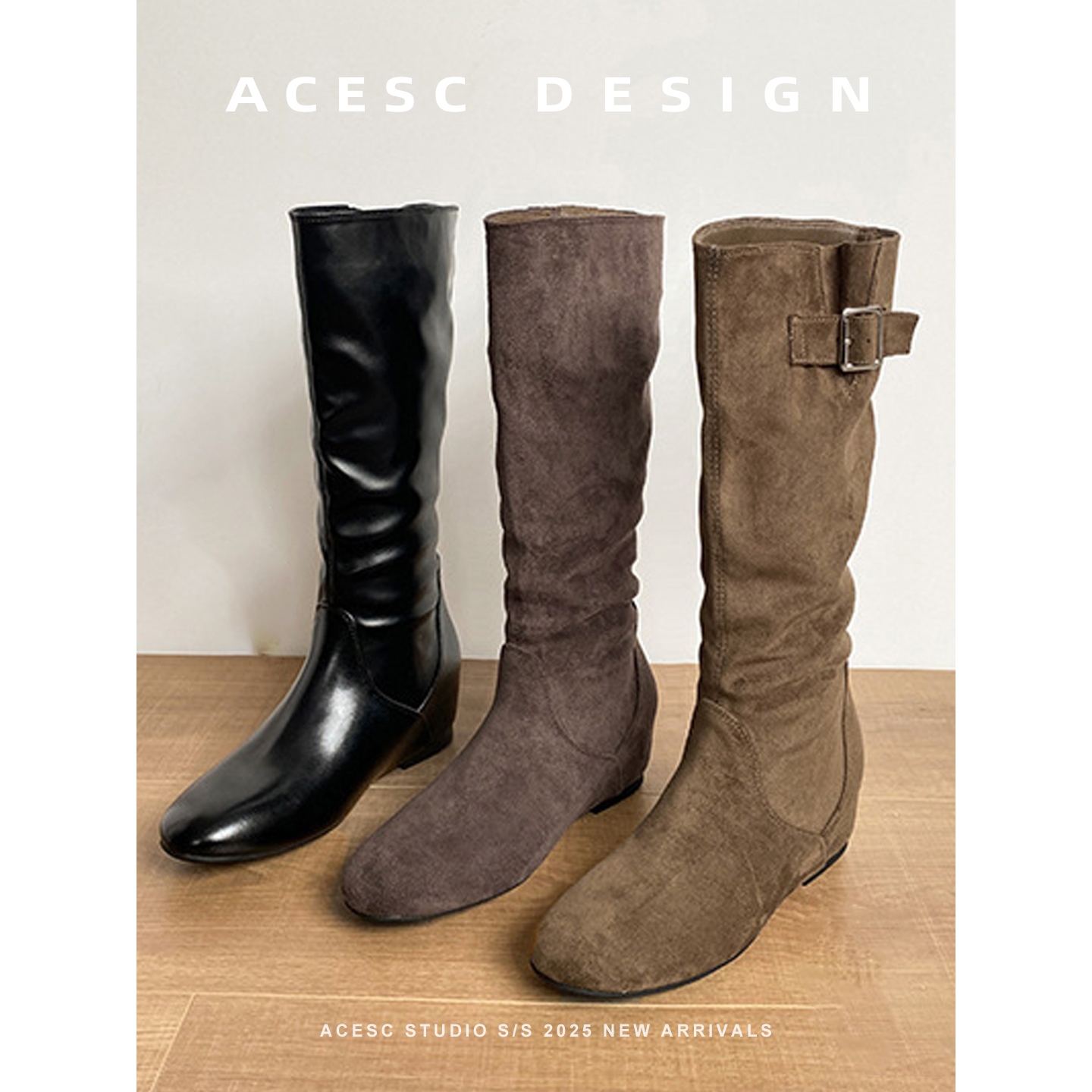 堆堆高筒骑士靴女秋新款复古西部牛仔靴粗跟不过膝显瘦长靴子