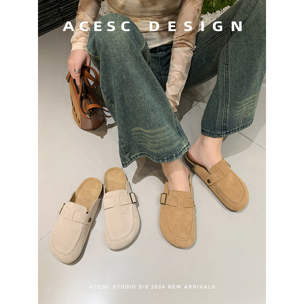 Acesc/艾斯臣复古平跟穆勒拖鞋