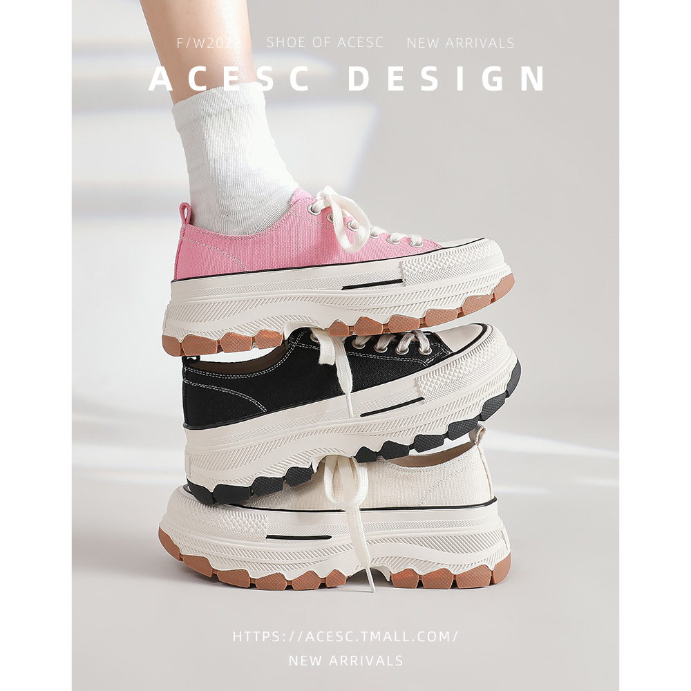 Acesc/艾斯臣休闲坡跟圆头帆布鞋