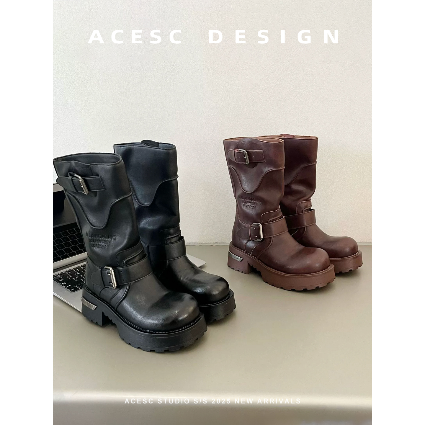 2025新款复古英伦马丁靴女真皮时尚厚底骑士靴绑带机车靴工装靴子