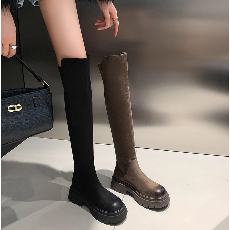 艾斯臣丝绒瘦瘦靴长筒靴