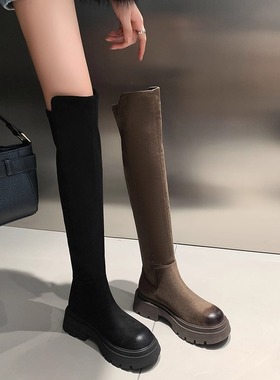 艾斯臣高筒靴绒面长靴靴子长筒靴丝绒瘦瘦靴长筒靴过膝靴不掉筒
