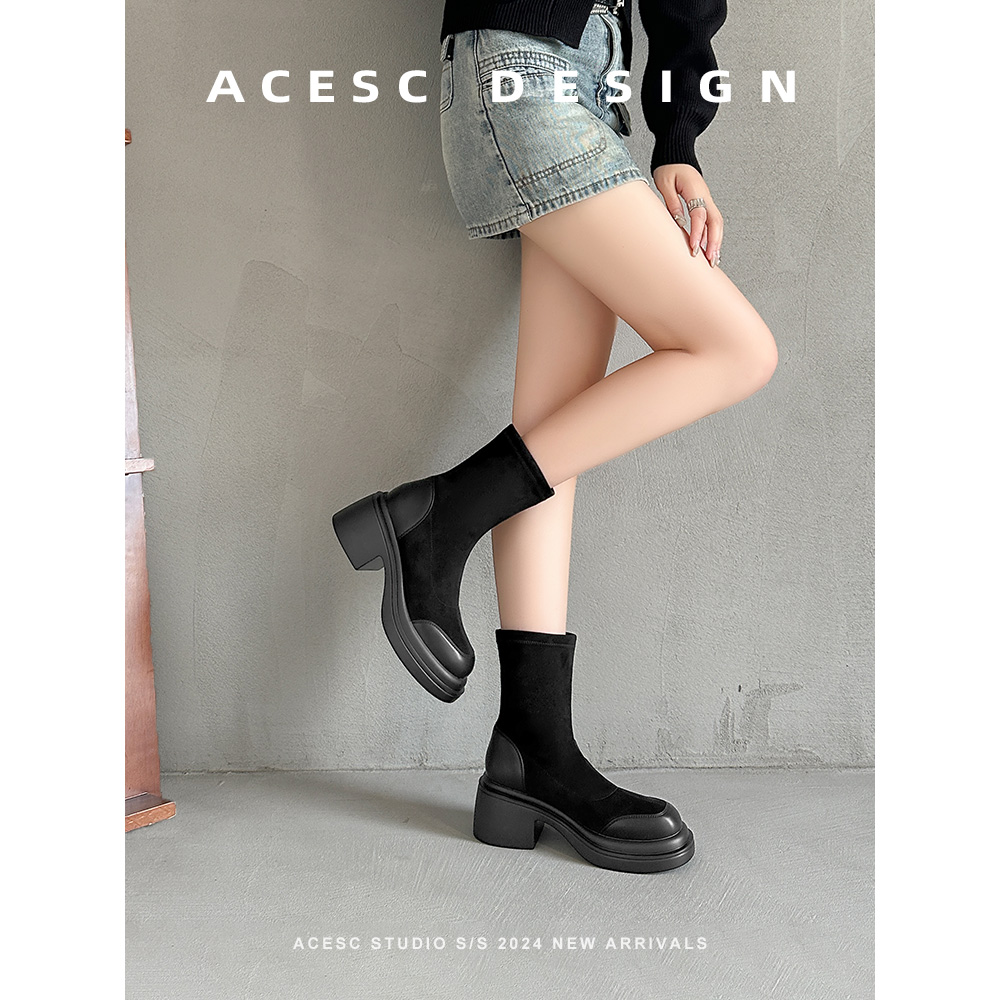 Acesc/艾斯臣)袜靴粗跟短靴