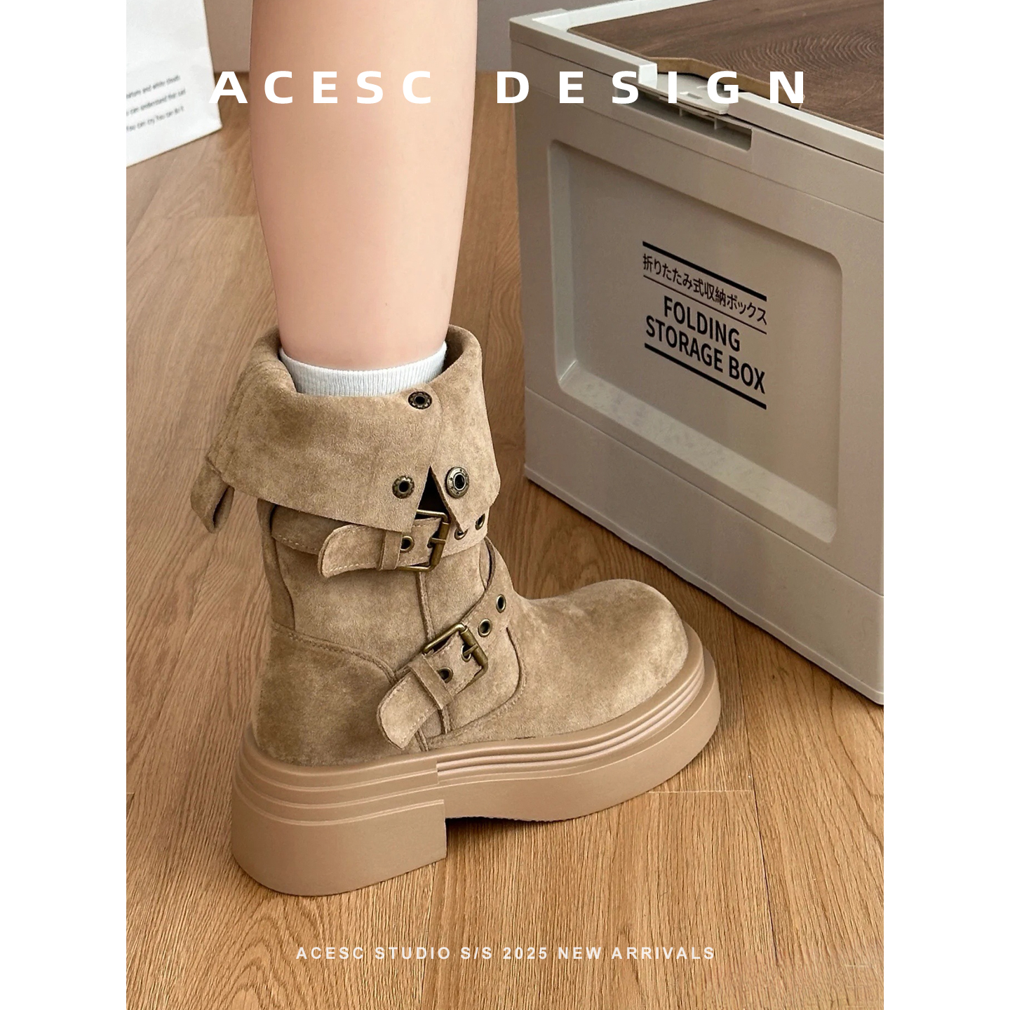 英伦风粗跟厚底马丁靴女款2025新款秋冬短靴复古显瘦增高中筒靴子