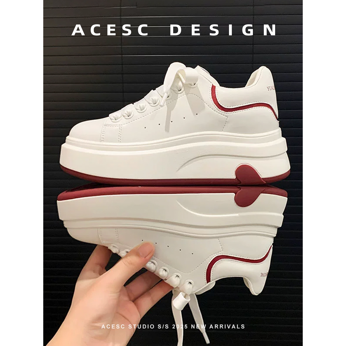 5.5CM增高真皮厚底小白鞋女2025春季新款百搭板鞋防滑休闲运动鞋