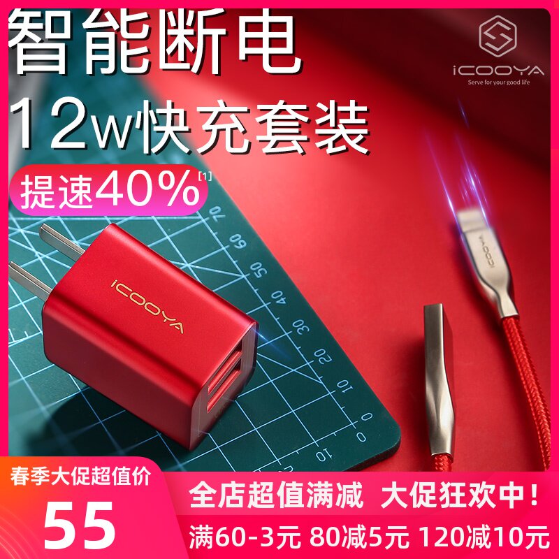 友谷充电器头苹果x数据线手机充电线iPhone6s7p8快充cd加长ipad七x一套xr正品plus平板冲电ios快冲2米air12w5
