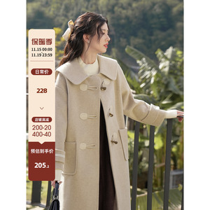 木易易 呢子牛角扣大衣女秋冬2023年新款高级感韩系长款毛呢外套