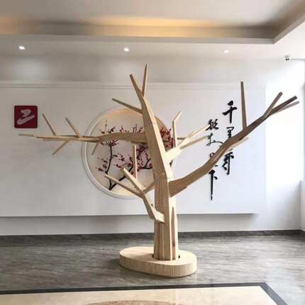 定制木板树原木大树软装摆件幼儿园门店猫馆猫爬架造型树落地展示