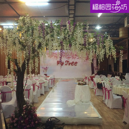 仿真新款紫藤树花豆花串条树枝吊顶装饰假花婚庆拱门花藤订做套装