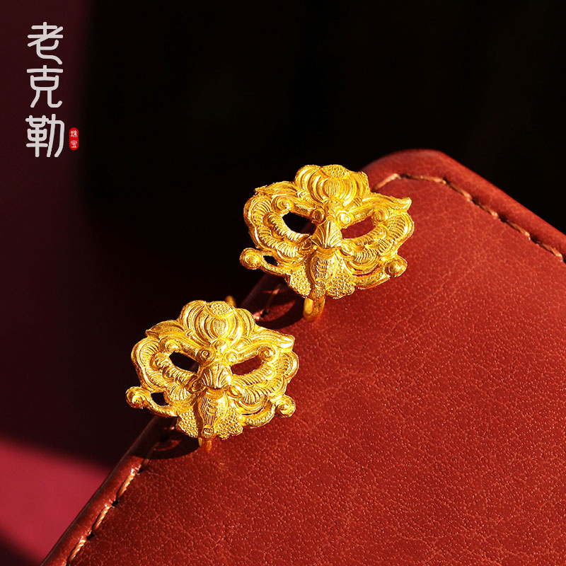 老克勒古法黄金刘兴东錾刻福至耳饰纯金足金耳钩耳钉耳环耳坠女款