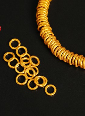 老克勒古法黄金锤纹金圈隔片手链手串配件配饰999足金盘缠隔珠女