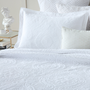 外贸出口原单纯色绣花绗缝纯棉加厚水洗枕套欧式简约夹棉乳胶刺绣