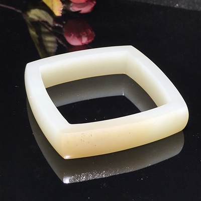 儒贤玉道新疆和田玉且末料山流水糖白玉方镯脂粉足糯性好