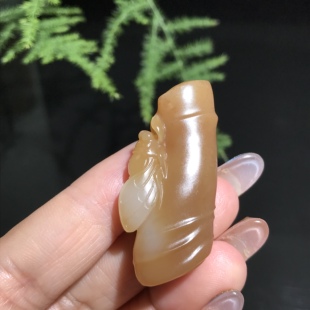 儒贤玉道新疆和田玉且末糖白玉色巧雕竹蝉竹报平安一鸣惊人挂件