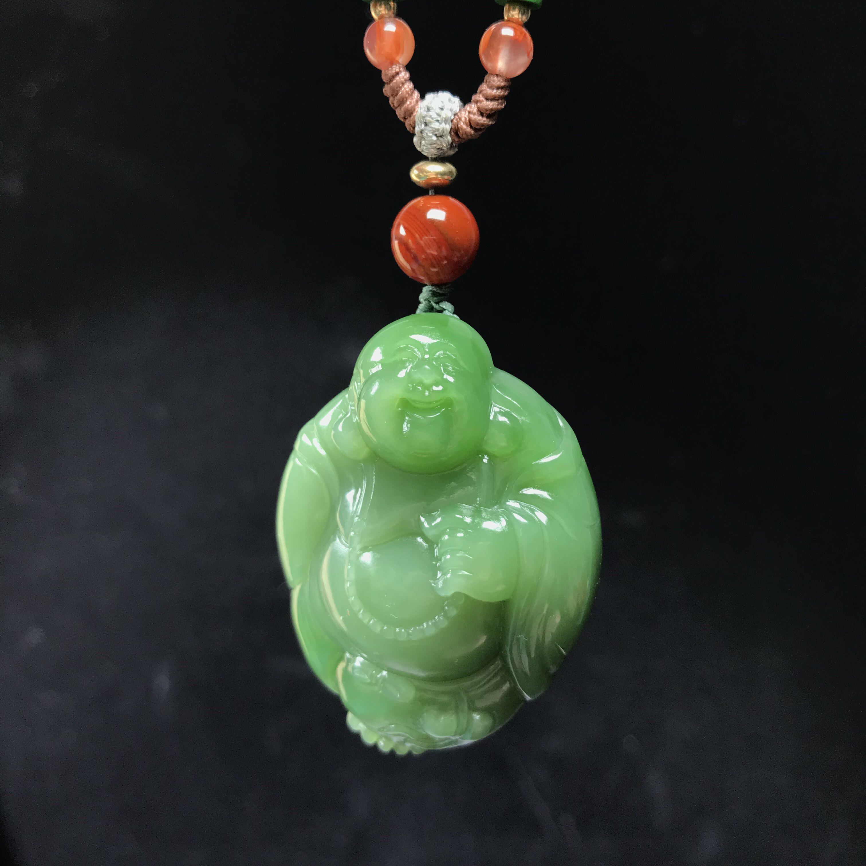 儒贤玉道新疆和田玉碧玉老坑料弥勒笑佛挂件