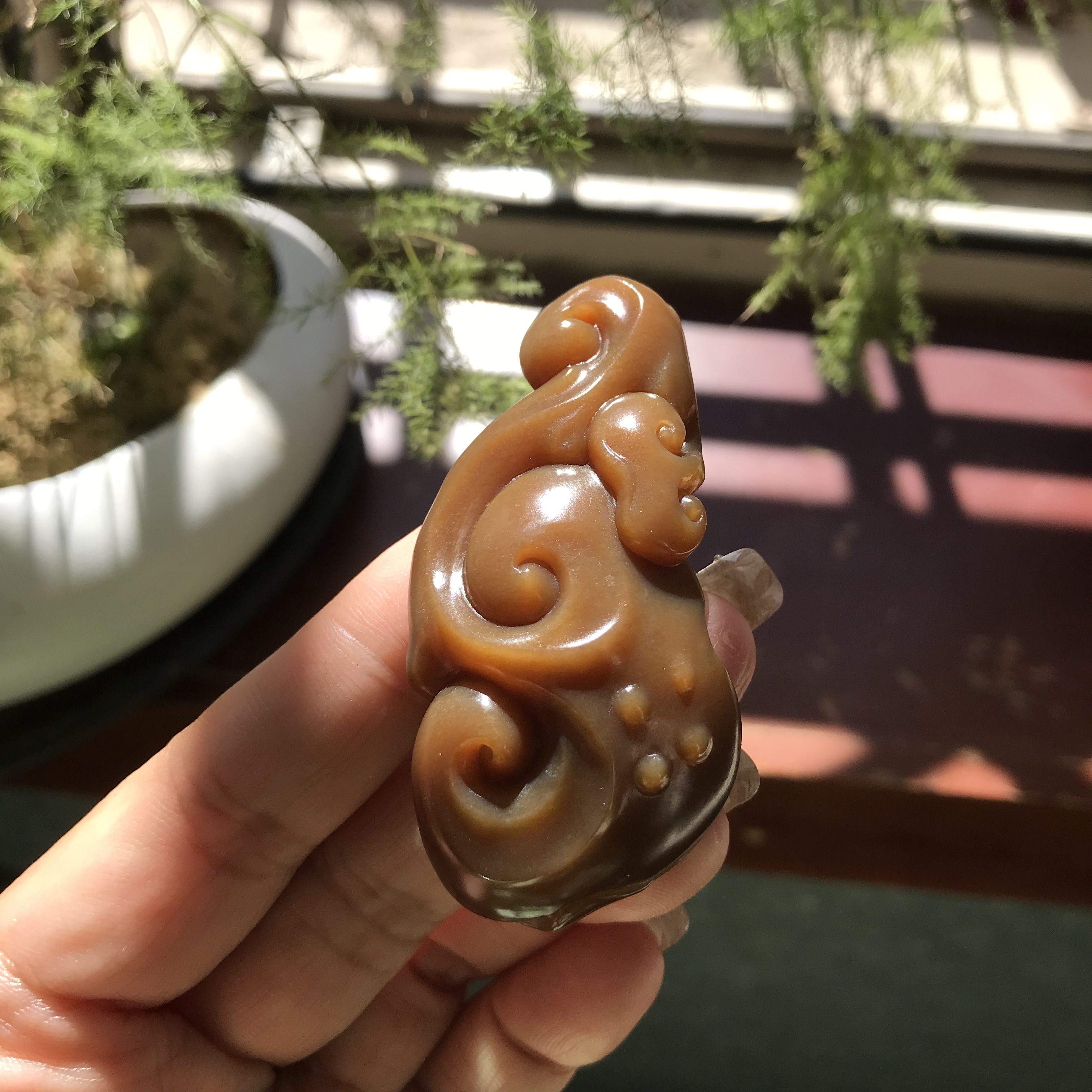 儒贤玉道新疆和田玉且末老红糖如意苏工精雕事事如意大挂件油性好