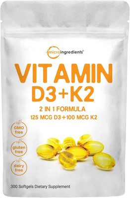美国代购Vitamin D3 5000IU Plus K2, 2 in 1 Formula, Vitamin D