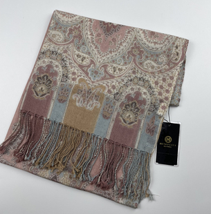 外贸出口韩国薄款羊绒印花围巾女春秋季披肩两用流苏长款保暖外搭