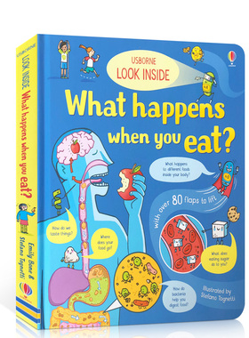 英文原版纸板书Look Inside What Happens When You Eat看看你吃东西的时候会发生什么Usborne看里面系列：揭秘各种人体器官