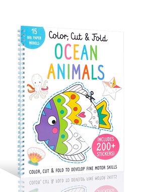 英文原版 Color, Cut, and Fold: Ocean Animals 颜色，切割和折叠:海洋动物儿童颜色形状入门激发孩子的创造力培养孩子的想象力