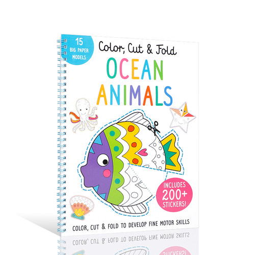 英文原版 Color, Cut, and Fold: Ocean Animals 颜色，切割和折叠:海洋动物儿童颜色形状入门激发孩子的创造力培养孩子的想象力