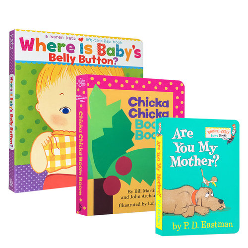 【送音频】英文原版3册纸板书Karen Katz系列宝宝的肚脐翻翻书/Chicka chicka boom boom 叽喀叽喀碰碰/Counting Kisses早教绘本
