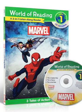 进口英文原版World of Reading: Marvel Marvel 3-In-1Listen-Along Reader3合1儿童图画故事书阅读迪士尼漫威复仇者联盟分级
