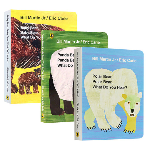 送音频英文原版卡尔爷爷纸板3册Panda Polar Baby Bear, Baby Bear, What do you See?廖彩杏书单Eric Carle 动物启蒙认知亲子读物