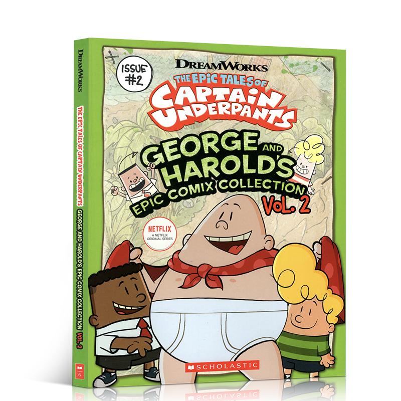 英文原版进口 Captain Underpants George and Harold's Epic Comix Collection Vol. 2内裤超人队长儿童英语章节桥梁全彩漫画书