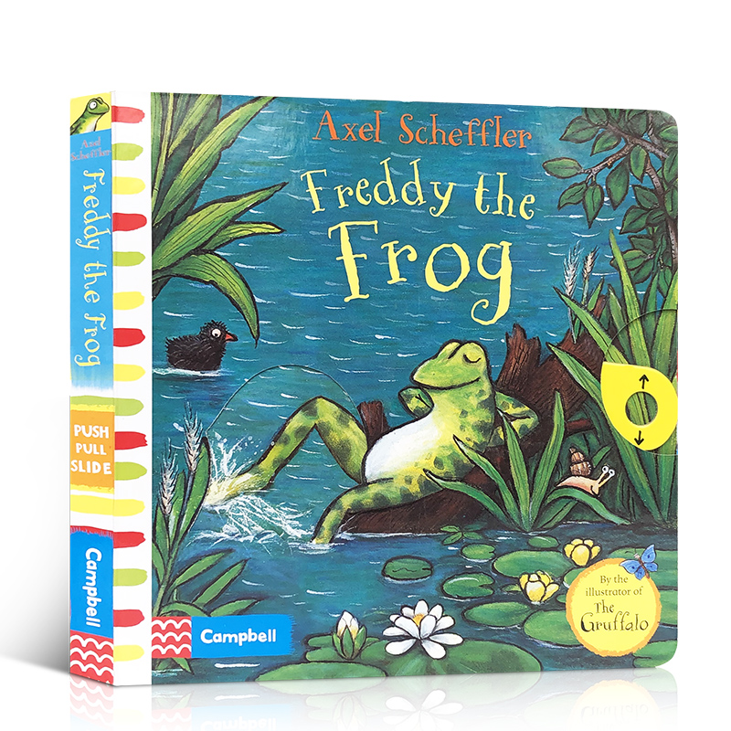 英文原版绘本纸板推拉书 Freddy the Frog 弗雷迪青蛙 1-6岁儿童早教益智英语图画故事书 亲子互动进口书籍正版精装Axel Scheffler