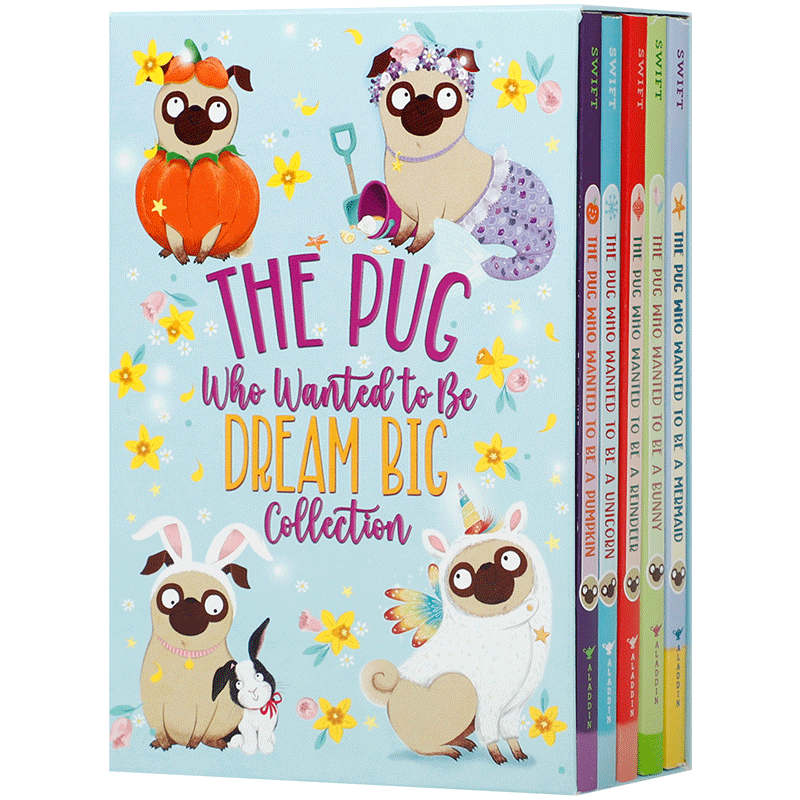英文原版 Pug Who Wanted to Be Dream Big Collection 5册盒装 大梦想哈巴狗合集5册 8-12岁青少年儿童幽默搞笑桥梁章节书
